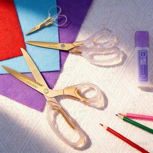 scissors all purpose, Titanium Coated Blades and Ergonomic Clear Handle, Clear Gold scissors for Office Desk, Modern Design for Craft, Sewing, fabric,Office/Gold - Thumbnail 5