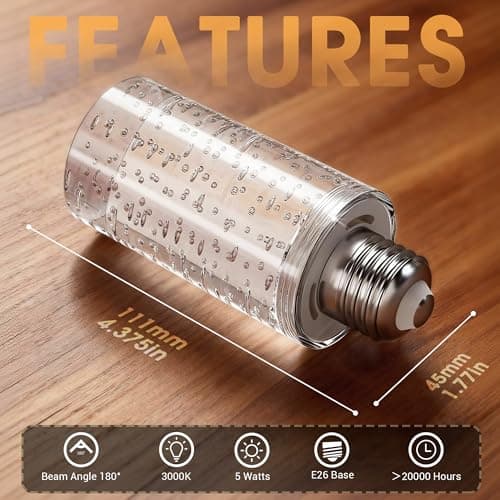 JandCase LED Bulb,5W,3000K,500LM Dimmable E26 Acrylic Bubble Bulb with Ceramic Base, Suitable for E26 Lighting Fixtures Including Chandeliers, Wall Sconces, Table Lamps, and Vanity Lights - Thumbnail 2