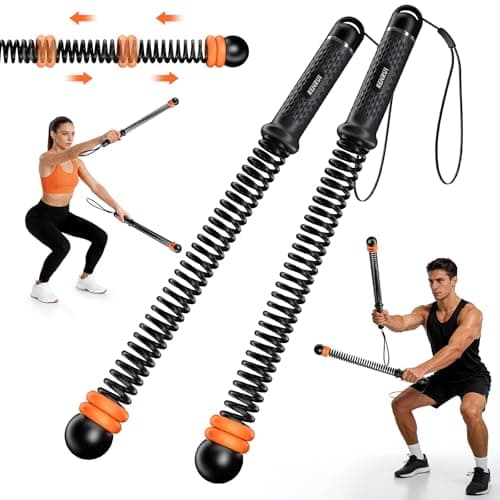 RENRUI Cordless Battle Ropes with Adjustable Resistance Springs – Weighted Ropeless Battle Rope for Home Gym, Portable Workout Equipment for Strength Training & Cardio Fitness Black & Orange