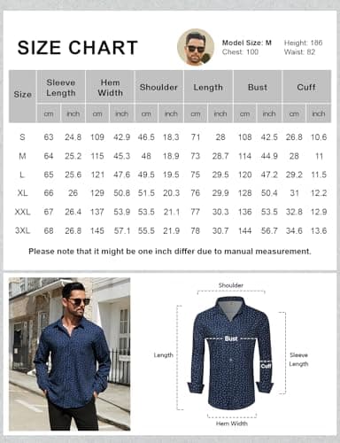 Hardaddy Men's Pattern Long Sleeve Button Down Graphic Printed Business Casual Dress Shirts with Pocket Black L - Thumbnail 6