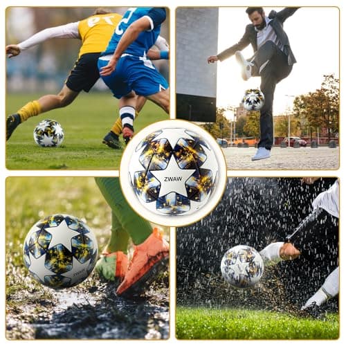 ZWAW Soccer Ball Size 5 – Waterproof PU Leather, Includes Pump, Needles, and Mesh Storage Net for Easy Carrying - Thumbnail 6