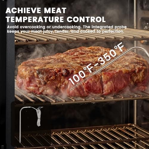 Digital Electric Smoker with Cover, LED Display Build in Meat Probe Large Capacity BBQ Smokers, 4 Racks Smoke More with 633 sq in Cooking Area - Thumbnail 5
