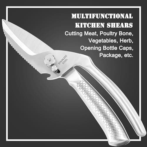 SLEMOON Heavy Duty Poultry Shears for Food, 3CR14 All-steel Forged Multi-function Detachable Kitchen Shears for Spatchcock Turkey,Chicken,Salad,Dishwasher Safe Anti-Slip Kitchen Gadgets - Thumbnail 2