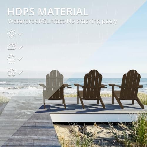 LUE BONA HDPS Adirondack Chairs Set of 2, Fire Pit Outdoor Chair Weather Resistant with Cup Holder, Modern Plastic Chair Plastic for Patio, Deck, Proch, 350LBS, Dark Brown - Thumbnail 3