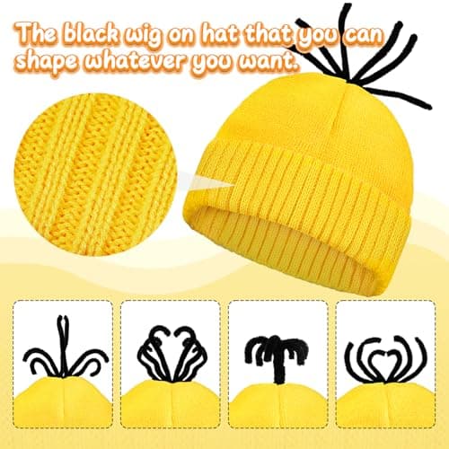 Aursy 4 PCS Easter Halloween Costumes for Men Women Adults, Yellow Beanie, Steampunk Goggles, Black Gloves, Suspenders, Party Set Decorations, Easter Costumes Party Cosplay - Thumbnail 2