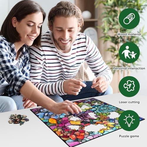 Delobi Stained Glass Puzzle Succulent Wooden Puzzles for Adults 200 Pieces, Unique Challenging Jigsaw Puzzles Gift for Friends Family Game Medium Size 11.2'' x11.2'' - Thumbnail 4