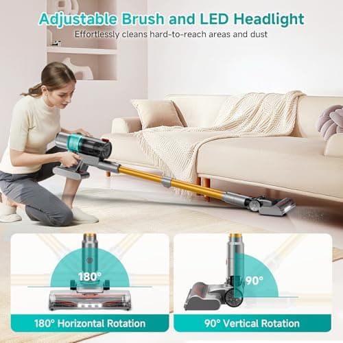 Cordless Vacuum Cleaner: Portable 6-in-1 Stick Vacuum with Anti-Tangle Brush, LED Headlight, Self-Standing, HD Display, Rechargeable Vacuum for Pet Hair, Low-Pile Carpet and Hardwood Floor-Green - Thumbnail 6