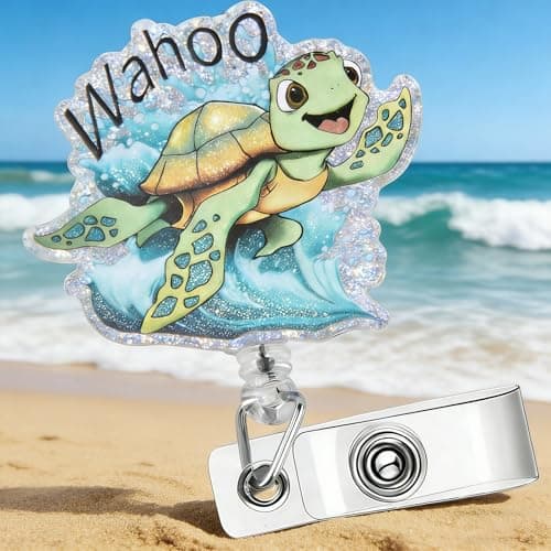Funny Sea Turtle Nurse Badge Reel, Cute Badge Reel Clip Retractable for Student RN LPN CNA Medical Worker Teacher ID Card Holder Badge Pediatric Badge Buddy, Coastal Spring Summer Ocean Nurse Gifts - Image 1