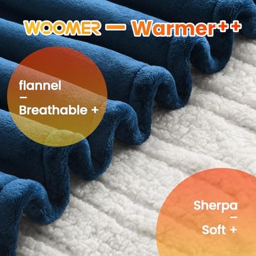 WOOMER Heated Blanket, Full Size 77"x 84" Soft Flannel Fast Heating Blanket with Multi-Color Option, 10 Heating Levels & 0.5-12H Auto Off, Over-Heat Protection - Thumbnail 2