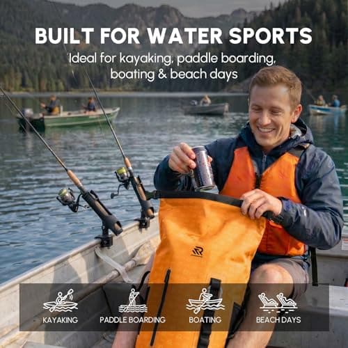 RIVONOVA Roll Top Closure Cooler Backpack for Kayaking Beach Paddle Boarding Watersports, Premium 24 Hours Insulated Leak Proof Zipperless Soft Cooler Gift for Dad for Fishing, 20L Orange - Thumbnail 4