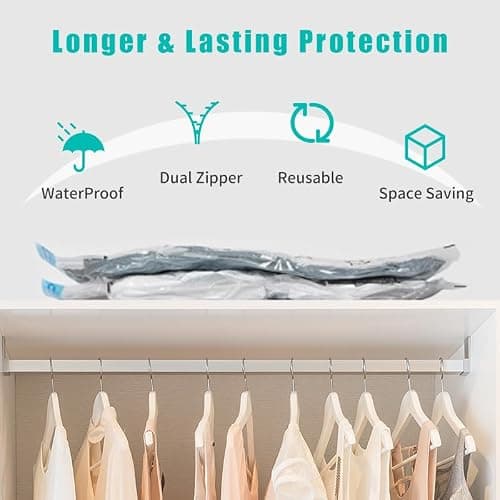 Spylandy Vacuum Storage Bags, 10 Pack with Electric & Manual Pump, Space Saver Compression Bags for Clothes, Blue and White, Nylon, 4 Medium 4 Large 2 Jumbo, (Hand Pump) - Thumbnail 4