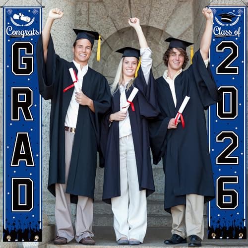OHOME Graduation Decorations 2026 - Blue Congrats Grad Porch Banner for Graduation Party Decorations - Class of 2026 - Party Favors Supplies Backdrop Yard Signs Decor - Thumbnail 6