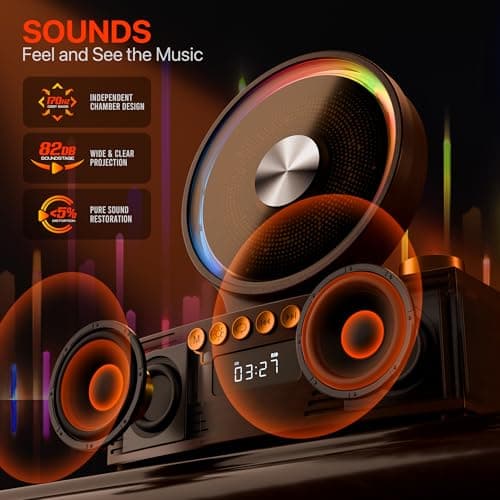 Retro Portable CD Player for Home Decor, CD Player with Speakers, Bluetooth/Battery/Remote, Desktop Vintage CD Players for Kids to Seniors, Combo with Radio/USB Driver/Stereo Sound/AUX/Timer - Thumbnail 5