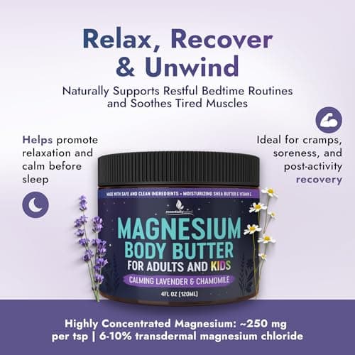 Magnesium Butter for Adults & Kids 4oz - Natural Magnesium Lotion for Sleep - Topical Cream for Leg Cramps - Muscle Relaxation Cream with Shea Butter & Vitamin E - Thumbnail 2