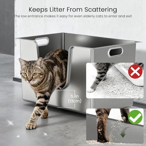 Enclosed Stainless Steel Cat Litter Box 13.8” High Sides, Extra Large Litter Box for Big Cats, XL Metal Kitty Litter Pan Pet Toilet with Wheels for Easy Mobility, Anti-Leakage, Non-Sticky, Easy Clean - Thumbnail 3