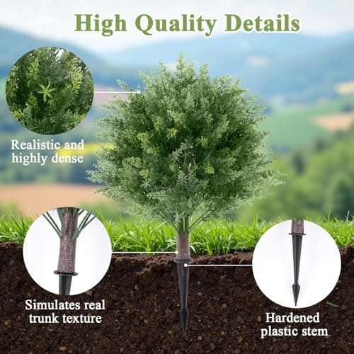 Topotdor 23.6" Artificial Cypress Topiary Trees with Ground Spike, Set of 2 Fake Shrub Bushes, UV Resistant Artificial Plants for Outdoor Indoor Front Porch Home Garden Patio Decor - Thumbnail 3
