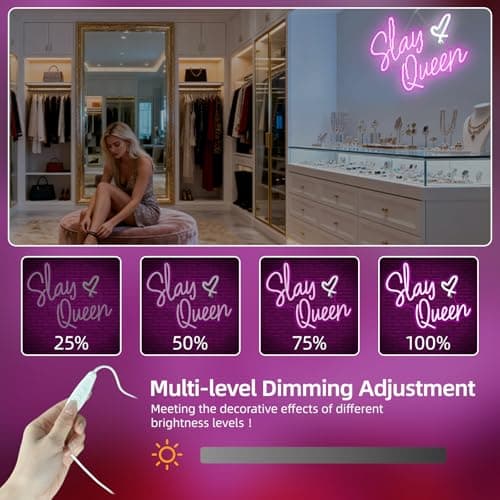 FAXFSIGN Slay Queen Neon Sign Pink White LED Neon Light Up Signs for Wall Decor Usb Neon Light for Bedroom Preppy Girl Aesthetic Room Dorm Decor Y2k Party Gifts - Thumbnail 4