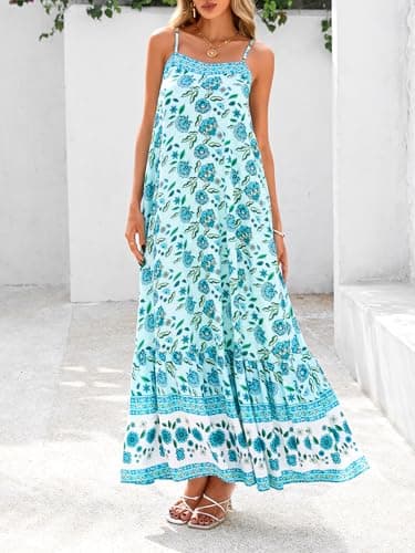 BTFBM Casual Women Summer Maxi Dresses 2026 Loose Sleeveless Sundress Spaghetti Strap Boho Long Dress Vacation(Light Lake Blue,Small) - Thumbnail 4