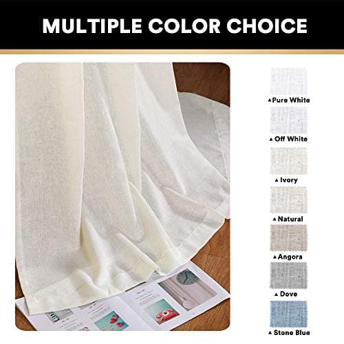 PrinceDeco Natural Linen Blended Curtains Semi Sheer Window Treatments Panels for Living Room Grommet Light Filtering Drapes Privacy Added Linen Textured Curtains, 2 Panels (Ivory, 52" W x 108" L) - Thumbnail 5