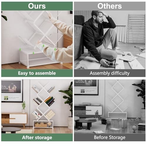 Gintan 9-Tier Corner Bookshelf with Storage,Bedroom Shelves Folding Bookshelves,No Installation Required Shelf Tree Bookcase for Living Room,Study,Home Office,Bed Room (White) - Thumbnail 3