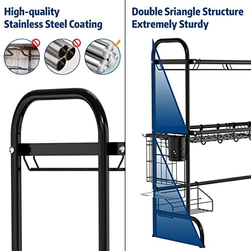 MOUKABAL Dish Drying Rack - Stainless Steel Over The Sink Dish Drying Rack (Expandable Length), 2 Tier Large Dish Rack with Utensil Holder, 32.3" - 33.9"(L) x 11.4"(W) x 32.3"(H) Black - Thumbnail 6