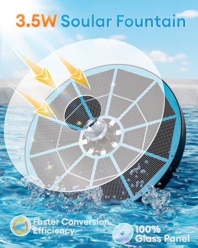 3.5W Solar Fountain,Upgraded 100% Glass Panel Solar Bird Bath Fountain with 2000mAh Battery,7 Color RGB LED Lights & 6 Nozzles,Solar Fountain for Bird Bath,Garden, Pond, Pool, Outdoor Decor(Blue) - Thumbnail 2