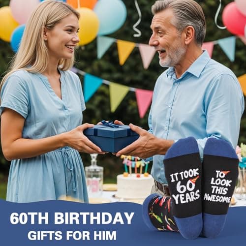 AGIFTMIND Mens Funny Novelty Socks, 60th Birthday Gifts for Him Grandpa Husband, Dad Gifts from Daughter (US, Alpha, One Size, Regular, Regular, 60th-BlackBlue) - Thumbnail 6