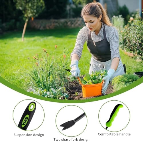 YIAD Hand Weeder Weed Puller Tool - 13-Inch Heavy Duty Dual Tip Design for Root Removal, Rust-Resistant Steel, Ergonomic Grip, for Garden Lawn Yard Patio Flower Bed - Thumbnail 4