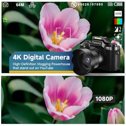 4K Digital Camera for Photography, 64MP Dual Lens Vlogging Camera with 4.0" Touchscreen, Point and Shoot Camera for Beginners Teens, WiFi Digital Camera with 16X Digital Zoom & 64GB SD Card - Thumbnail 4