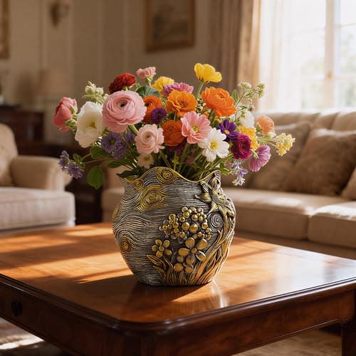 ArtCachet Sunflower Starry Sky Plant Pots-Cute Unique Flower Pots with Drainage Hole, Resin Planters for Indoor Outdoor Succulent Planter, Plant Gifts for Mother's Day, Birthday, Christmas (Gold) - Thumbnail 5