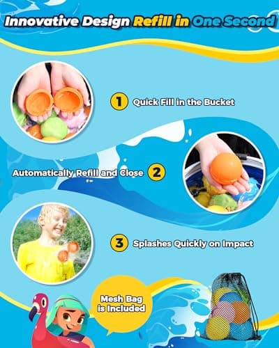 SOPPYCID 15PCS Reusable Water Balloons Quick Fill for Kids, Refillable Magnetic Water Balloons for Pool & Beach, Water Ball Toys for Summer Outdoor Games Outside Activities - Thumbnail 3