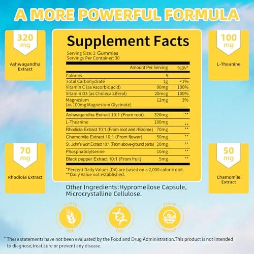 Cortisol Supplements Gummies for Women - Cortisol Manager for Stress Relief and Sleep with Magnesium, Ashwagandha, L-Theanine -Cortisol Health & Cortisol Detox for Women - 60 Vegetarian Gummies - Thumbnail 2