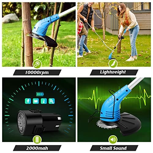 Lipoliftco Weed Wacker Cordless, 12V Battery Powered Lawn Edger, Grass Cutter with 2 * 2000mah Rechargeable Batteries and 3 Types of Blades, Lightweight Electric Mower for Garden and Yard Lawn - Thumbnail 3