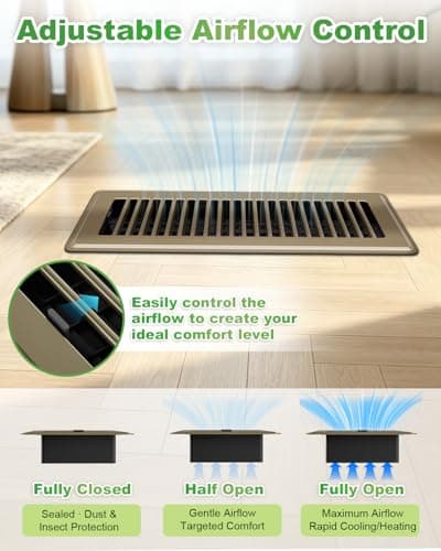 Floor Register 4 x 12, 4 Pack – Brown, Heavy-Duty Steel Vent Covers for Home Floor with Adjustable Airflow Control Lever, Rust-Resistant & Quiet Operation – Ideal for HVAC Systems - Thumbnail 4