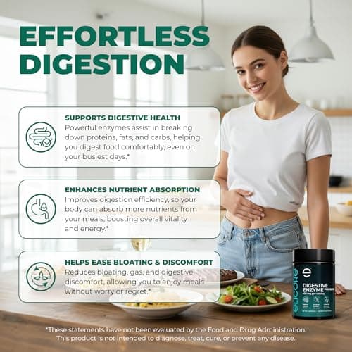 ELICORE Digestive Enzyme Pro Blend with Bromelain & Papaya Enzyme Gas and Bloating Relief for Women and Men, Gut & Digestive Health Supplement – Gluten-Free – 60 Veg Capsules - Thumbnail 2