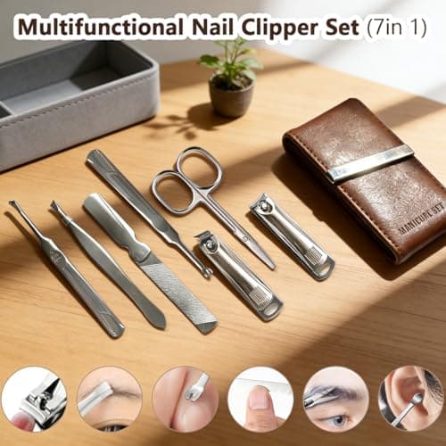Nail Clippers Set 7 Pcs, Stainless Steel Toenail & Fingernail Clipper Set, Portable Travel Mens Nail Cutter, Manicure Grooming Kit for Men, Women, Gift Ideas (Brown) - Thumbnail 2