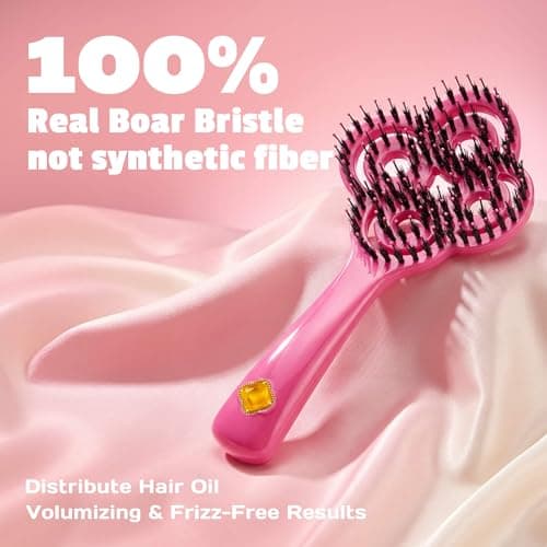 SIMETRA Lucky Hair Brush for Women, 14K Gold Plated Wet Brush Detangling Brush for All Hair Types, Natural Crystal Inlay Boar Bristle Hair brush, Curly Detangler HairBrush for Scalp Massage Gift - Thumbnail 3