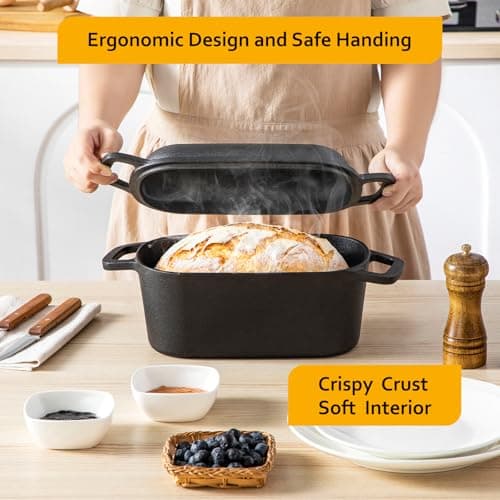Velaze 3.6QT Dutch Oven for Bread Baking,Oval Cast Iron Bread Oven Pan with Lid and Offset Handles,Oven Safe to 500°F for Homemade Sourdough Bread(Black) - Thumbnail 6