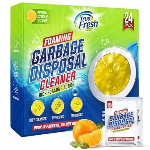 True Fresh Garbage Disposal Cleaner Powder Packets, Large 15g Drop-In Sink Packets, Deep Foaming Sink & Drain Cleaner for Grease & Residue, Disposal Cleaner and Deodorizer, Fresh Citrus Scent, 24 Pack