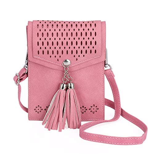 seOSTO Womens Small Crossbody Bag, Tassel Cell Phone Purse Holder Wallet,Cute Pink Bag - Image 1