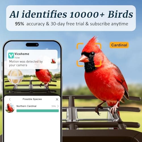 Bird Feeder with Camera, Solar Powered Smart Bird Feeder Camera Outdoor, 2K HD Live Video, Motion Detection Alerts, 2.4GHz WiFi, IP65 Waterproof, Bird Watching Gift for Backyard - Thumbnail 2
