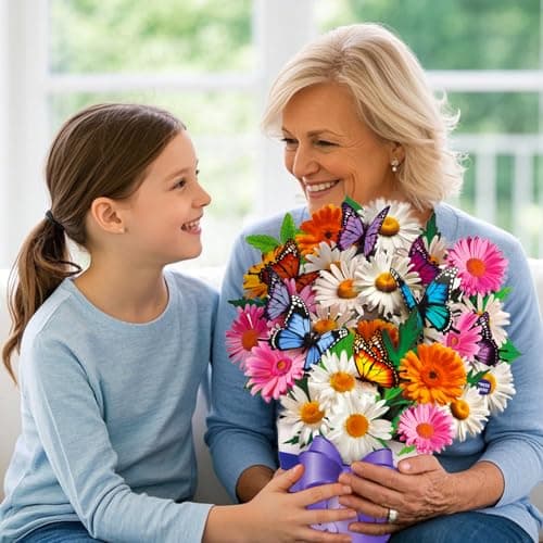 APOTODITO Butterfly Cards with Music and Light, Flower Bouquet Card, Mothers Day Cards, Mothers Day Gifts for Mom, Women, Wife, Sister (daisy and butterfly) - Thumbnail 5