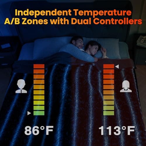 WOOMER Heated Blanket King Size 100" x 90", Electric Blanket with Dual Controls, 0.5-12 Hours Timer & 10 Heating Levels, ETL Certified, Black Grey Flowers Patterns Faux Fur & Sherpa, Machine Washable - Thumbnail 3