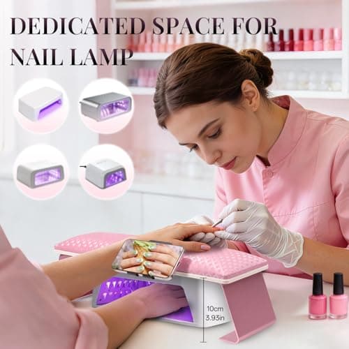 Krofaue Nail Arm Rest for Nails Tech, Ultra Stable Metal Frame with Phone Holder, Ergonomic Comfortable Premium Leather Nail Hand Rest, Large Size Fits Nail Lamp & Manicure Table, Non-Slip, Easy Clean - Thumbnail 5