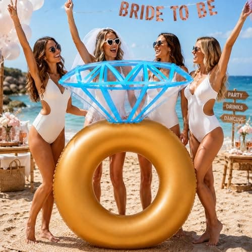 Jasonwell Inflatable Diamond Ring Pool Float - Engagement Ring Bachelorette Party Float Stagette Decorations Swimming Tube Floaty Outdoor Water Lounge Floats for Adults - Thumbnail 6