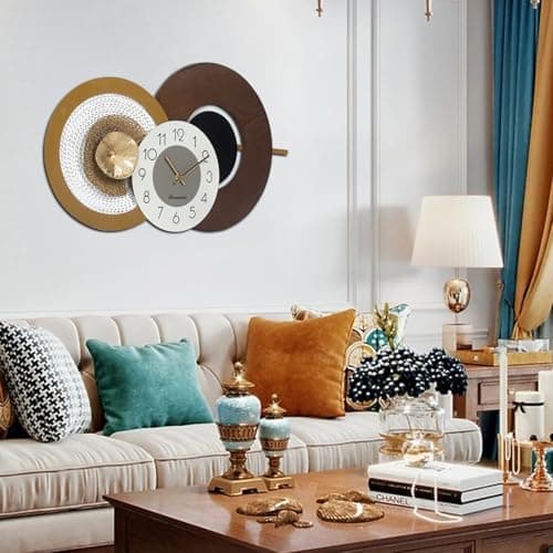 37.8x23 Inch Large Mid-Century Modern Wall Clock, Oversized Wood and Metal Frame Brown Decorative Clock for Living Room, Kitchen, Bedroom, Office - Thumbnail 6