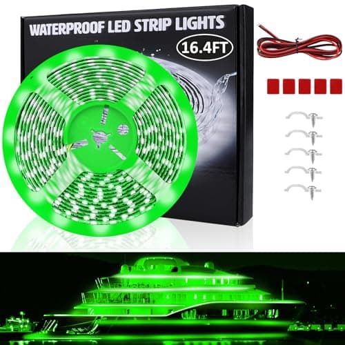 Yeenoon LED Boat Lights 16.4ft, LED Boat Strip Lights, Waterproof Boat Interior Light, Pontoon, Bass Boat, Kayak, Jon Boat, Cabin, Deck, Boat Navigation Lights(Green) - Image 1