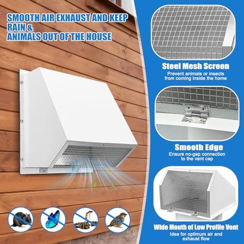 8 Inch Microwave Wall Vent Cover for Range Hood Exterior Wall Vent Microwave Exhaust,Kitchen Bath HVAC Duct Air Ventilation, Outside Vent Cover Fits 8’’ Round Duct - Thumbnail 3