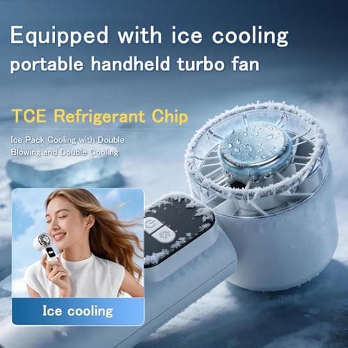 Aonesor High-Speed Handheld Fan with Ice Cooling, 11800RPM & 8.7m/s Powerful Turbo Fan, Metallic Texture 5 Speeds Personal Cooling Fan for Travel, LED Display Rechargeable Portable Fan, Silver - Thumbnail 2