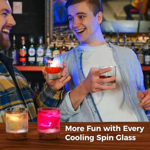 smokpub Spinning Whiskey Glasses with RGB LED Lights, Old Fashioned Cocktail Glasses with Manual Rotating Base, Bourbon Whisky Scotch Glass Men Gifts for Fathers Day, Birthday, Anniversary - Thumbnail 6